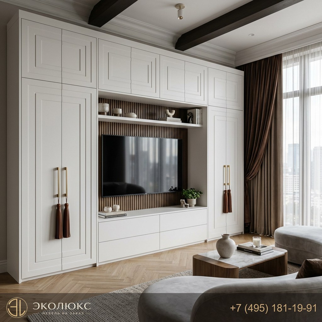 Белая премиальная стенка с нишей для ТВ Санмарино
